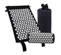 Kit de alfombra de acupresión con almohada, cojín de masaje para yoga, tratamiento alivio del dolor, espalda y cuello, 66 x 42 cm (negro)