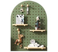 Kit de almacenamiento de tablero de madera, estante de exhibición montado en la pared con tablero perforado verde y palos de madera para organización de garaje (60 x 80 x 2 cm)