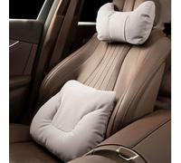 Kit de Almohada Lumbar y Cervical para BYD Dolphin 2021-2024, Cojín Lumbar para Coche y Reposacabezas Cervical Cuero,Beige