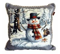 Kit De Almohadas De Punto De Cruz Muñeco De Nieve Del Bosque De Dibujos Animados Kits De Bordado Con Hilos Y Aguja Completos Pre-Impresa Diy Kit De Manualidades Decorativa Para Principia 45x45cm