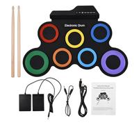 Kit de Almohadilla de Tambor Portátil, Conjunto de Batería Electrónica 7 Almohadillas con Auriculares Jack Pedales Baquetas Musical Práctica Pad Kit para Fiestas Al Aire Libre