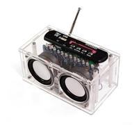 Kit de altavoces electrónicos de radio FM, caja acrílica con indicador LED y control remoto, reproducción AUX USB TF de dientes azules