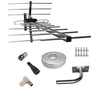 Kit de antena de TV digital HD de alta ganancia para exteriores + cable de 10 m + 10 m + soporte + conectores