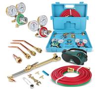 Kit de antorcha de acetileno de oxígeno, kit de antorcha de corte, kit de soldadura de gas con medidores reguladores, gafas, dos mangueras y funda azul, soldadura de acetileno portátil