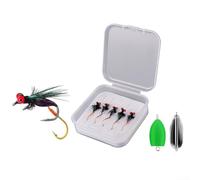 Kit de anzuelos de pesca para mosca, 5 piezas atados a mano con lentejuelas giratorias, con caja de almacenamiento, ganchos de acero de alto carbono para trucha, lubina, salmón, aparejos de agua