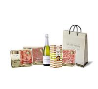 Kit de aperitivo "La variedad de sabor" Vino espumoso Pinot Noir Brut Charmat DOC con Taralli y trío de bandejas Bresaola de cerdo, salami Campagnolo y jamón crudo, Salumi Pasini