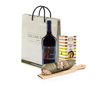 Kit de aperitivo "Sabores simples" con vino tinto Bonarda dell'Oltrepò Pavese DOC, salami Campagnolo con tabla de cortar 270g y taralli, Salumi Pasini