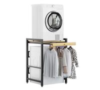 Kit de apilamiento de soporte para lavadora, 3 engranajes de altura ajustable, unidad apiladora de secadora, carga máxima de 660 libras, marco de metal de 4 x 4 cm de grosor, para baño (negro con