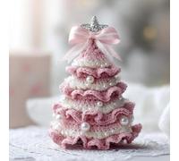 Kit de árbol de Navidad de ganchillo, juego de decoración navideña hecho a mano, kit de manualidades de Navidad con gancho de hilo y cuentas (idioma español no garantizado) (blanco