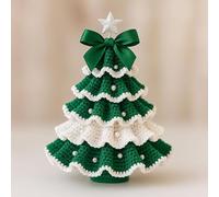 Kit de árbol de Navidad de ganchillo, juego de decoración navideña hecho a mano, kit de manualidades de Navidad con gancho de hilo y cuentas (idioma español no garantizado) (blanco