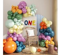 Kit de arco de globos arcoíris, 135 piezas, kit de arco de globos pastel, incluye globos azul marino, salvia, verde claro, amarillo, morado, naranja, para decoraciones caprichosas de baby shower, boda