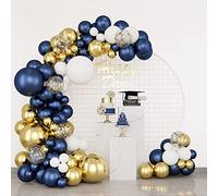 Kit de Arco de Globos Azuls Marino, 174 Pieazas Globos de Confeti Blancos de Látex Dorado Metálico para Graduación, Baby Shower, Boda, Decoración de Aniversario, Cumpleaños para Niños Hombres
