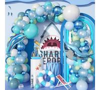 Kit de arco de globos bajo el mar, 105 piezas, guirnalda de globos temáticos del océano con globos de aluminio de tiburón y delfín, surtido de látex azul, verde, blanco, surtido de látex, fiesta de