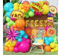 Kit de arco de globos de fiesta mexicana, 100 guirnaldas de decoración de globos de fiesta, sombrero de llama de taco, globo arcoíris de aluminio para el Cinco de Mayo, Taco Twosday, cumpleaños