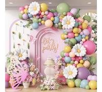 Kit de arco de globos de flores de 136 piezas con globos de flores verdes salvia, rosa fuerte, polvorientos, pastel, morado, para flores silvestres, baby shower, decoración de fiesta de cumpleaños