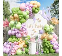 Kit de arco de globos de hada, 147 piezas de globos de primavera, rosa pastel, morado, oliva, verde lima, naranja, nude, guirnalda de flores silvestres, prados, decoraciones florales de fiesta de