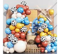 Kit de arco de globos de juguete para niños, guirnalda de globos color naranja quemado, azul, mostaza, amarillo, como decoración de baby shower, globos con estampado de nube de vaca, globo nude para