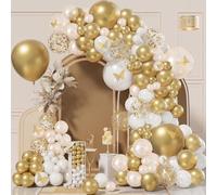 Kit de Arco de Globos de Oro Blanco - 115 Stück Luftballons Girlande mit Luftballons Gold Konfetti Gold Ballons Weiße Ballons Golden Schmetterling Aufkleber, Geburtstagsdeko, Party, Verlobung