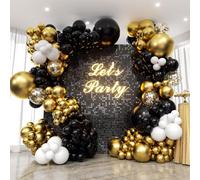 Kit de arco de globos de oro negro,132 guirnaldas de arco globos negros y dorados con guirnalda de globos blancos de oro negro para decoración fiesta cumpleaños hombres y niños,graduación,año nuevo