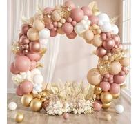 Kit de arco de globos de oro rosa, 136 piezas de arco de guirnalda de globos rosa retro beige con globos de confeti dorado, globos blancos crema para decoración de fiesta de cumpleaños de niñas y