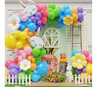 Kit de arco de globos de primavera, 143 globos arcoíris con margaritas, globo de Mylar de conejo para decoración de fiesta de cumpleaños de niñas
