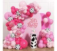 Kit de arco de globos de vaquera de 131 piezas con estampado de vaca de confeti rosa pastel para granja, vaquera, mi primer rodeo, despedida de soltera, despedida de soltera, decoración de fiesta de