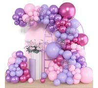 Kit de arco de globos morados, 114 globos de cumpleaños morados con globos rosa, globos morado metalizado y rojo, arco de globos morados para pastel, cumpleaños, boda, baby shower, bautizo de niña