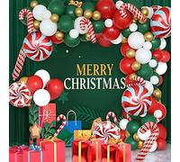 Kit de Arco de Globos Navidad,109 pieza Globos Navidad verde Rojo Blanco Oro Decoraciones para Fiestas Navidad Guirnalda con Bastones de Caramelo Globos,para navidad año nuevo carnaval Decoración