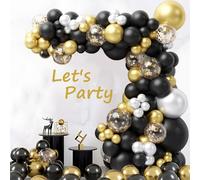 Kit de Arco de Globos Negro Dorado, 93pcs Kit Guirnalda Arco Globo Plateado Oro Negro, Guirnalda de Globos Negro Dorado Adecuado para Fiesta de Cumpleaños, Graduación, Año Nuevo, Jubilación, Boda