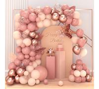 Kit de Arco de Globos Rosa, 87pcs Kit de Guirnalda de Globos de Cumpleaños Rosa Vintage y Globos Oro Rosa con Globos de Confeti para Cumpleaños Baby Shower Niña, Boda, Aniversario, Bautizo,Baby Shower