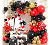 Kit de arco de globos temáticos de casino, 104 piezas de guirnalda de globos de látex metálico rojo, negro y dorado con corona de dados, estrella de explosión para mujeres y hombres, noche de casino,