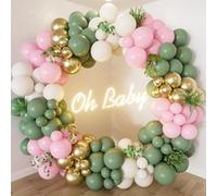 Kit de arco de globos verde salvia y rosa, kit de arco de guirnalda de globos verde salvia rosa con globos de color blanco arena verde oliva dorado para decoración de baby shower, fiesta de