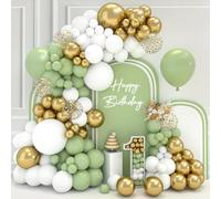 Kit de arco de globos verdes - 102 globos verde salvia, dorado, blanco y safari para cumpleaños, comunión, baby shower y fiesta de la selva