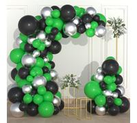 Kit de arco de guirnalda de globos, 117 unidades, verde, negro, metalizado, plateado, para videojuegos, para la Copa Mundial, fútbol, cumpleaños, graduación, Año Nuevo, decoraciones