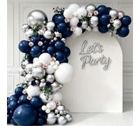Kit de arco de guirnalda de globos azul marino y plateado, globos plateados metálicos azul rey blanco para boda, graduación, Año Nuevo, despedida de soltera, fiesta de cumpleaños