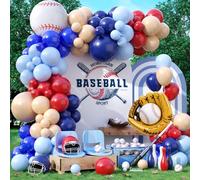 Kit de arco de guirnalda de globos con temática de béisbol, azul marino, rojo, nude, azul claro, azul oscuro, arco de globos con guante de béisbol, globos de aluminio para niños, fiesta de cumpleaños