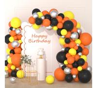 Kit de arco de guirnalda de globos de color naranja, amarillo, negro y plateado, 122 piezas de arco de globos de construcción, globos negros y naranjas para bomberos, cumpleaños, cumpleaños, baby