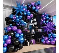 Kit de arco de guirnalda de globos de color negro, morado, azul, 110 globos metálicos con estrellas, suministros de fiesta para niños, videojuegos, cumpleaños, baby showers, bodas, compromisos