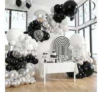 Kit de arco de guirnalda de globos de color negro y blanco, plateado, 149 globos cromados neutros y de confeti con tamaños mezclados, juego de arco de globos para decoración de cumpleaños, boda