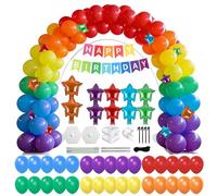 Kit de arco de guirnalda de globos de feliz cumpleaños con arco iris, ajustable, rojo, naranja, amarillo, verde, azul, morado, con globos de aluminio de estrella para decoraciones de fiesta de