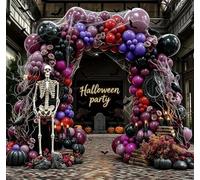 Kit de arco de guirnalda de globos de Halloween de doble relleno, morado oscuro, negro, rojo, lavanda, magenta, globos para cumpleaños, espeluznante, vampiro, boo, miércoles, terror, decoración de
