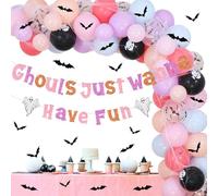 Kit de arco de guirnalda de globos de Halloween pastel con Ghouls Just Wanna Have Fun Banner Bat Stickers Spider Web para Halloween, despedida de soltera, suministros de fiesta de cumpleaños