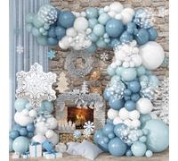 Kit de arco de guirnalda de globos de invierno del país de las maravillas, 101 globos azul polvoriento y blanco con copo de nieve para Navidad, vacaciones, hielo, nieve, niña, princesa, baby shower