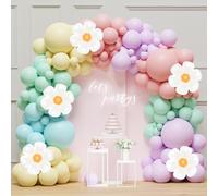 Kit de arco de guirnalda de globos de margaritas, 136 piezas de globos blancos macaron, rosa, amarillo, azul, morado, para cumpleaños, baby shower, tema de margaritas, boda, dos decoraciones de fiesta