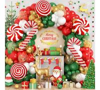Kit de arco de guirnalda de globos de Navidad de 164 piezas, globos rojos, verdes, blancos y dorados con gran globo de aluminio en forma de bastón de caramelo para decoraciones de fiesta de Navidad de