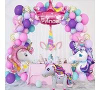 Kit de arco de guirnalda de globos de unicornio, 176 piezas, globos de látex pastel con corona de estrella y globos de aluminio de unicornio, tira de arco de globos para niñas, fiesta de cumpleaños