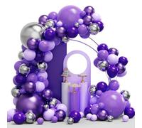 Kit de arco de guirnalda de globos morados, 134 globos morados y plateados con diferentes tamaños para decoraciones de cumpleaños, bodas, baby shower