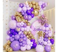 Kit de arco de guirnalda de globos morados y dorados con globos morados metálicos de color morado oscuro para baby shower, niña, princesa, cumpleaños, boda, aniversario, mariposa, decoración de fiesta