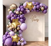 Kit de arco de guirnalda de globos morados y dorados, globos dorados metálicos morados claros morados con globos de aluminio de estrella dorada para lavanda, mariposa, cumpleaños, boda, baby shower