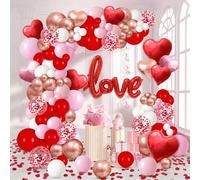 Kit de arco de guirnalda de globos para el día de San Valentín, globos de letras de papel de aluminio de amor, globos de confeti rojo, rosa, dorado, blanco, decoración de globos en forma de corazón